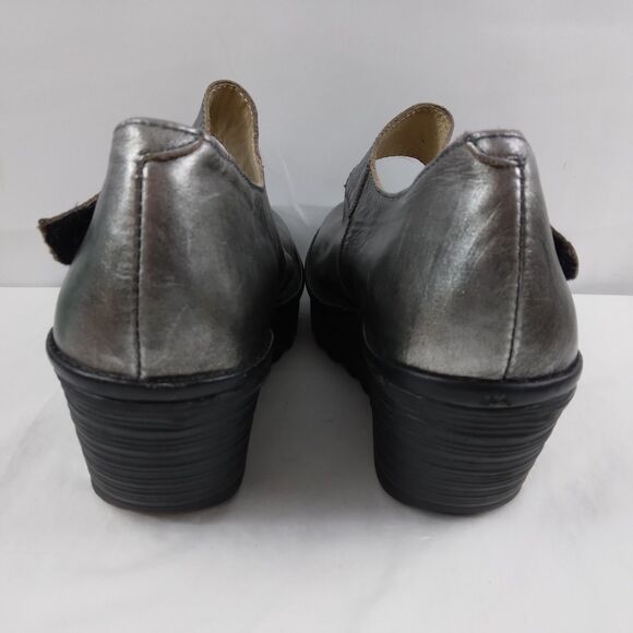 Fly London Gunmetal Gray Pewter Yasi Wedge Mary Jane Style Shoes 40 US 9 9.5 - Picture 11 of 13